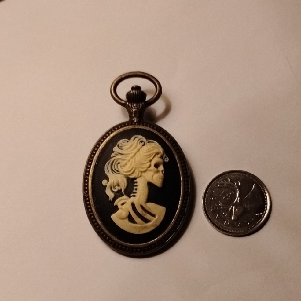 Gothic Skeleton Cameo Pendant in Black and Ivory - Picture 3 of 3
